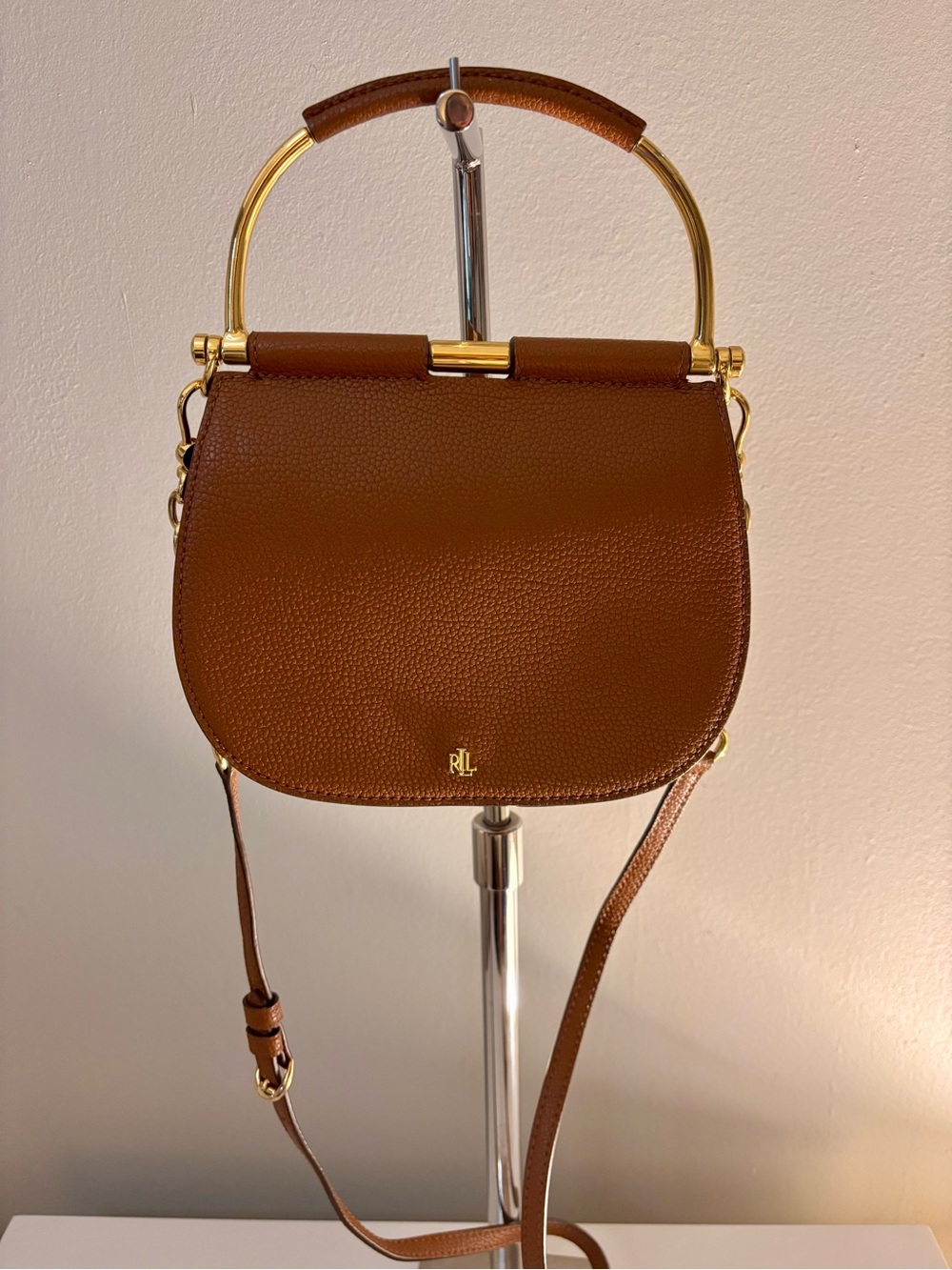 Lauren Ralph Lauren Brown Leather Top-Handle Crossbody with Gold Hardware